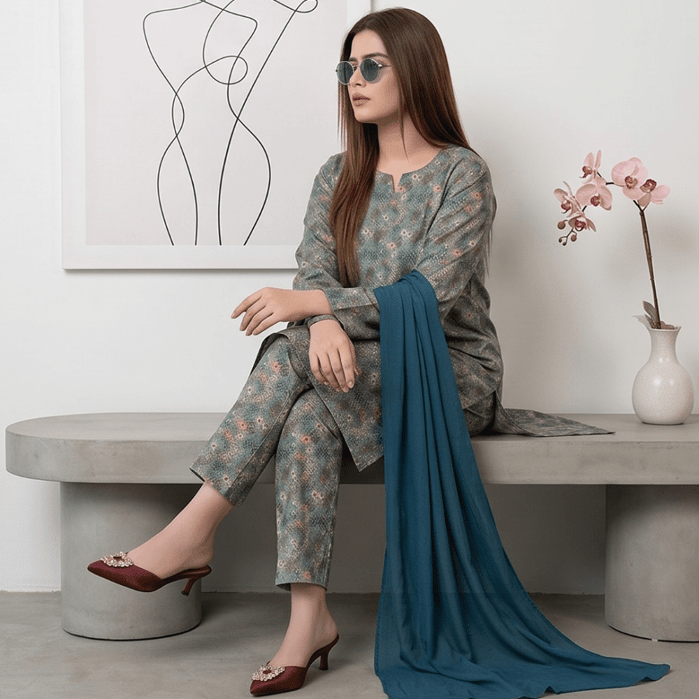 3pcs Premium Lawn Unstitched D-5095 - Ladies Choice