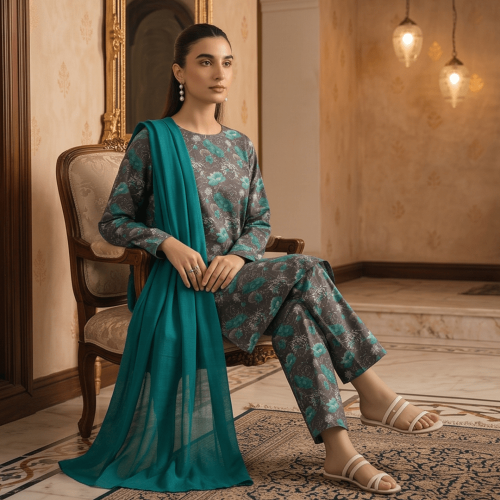 3pcs Premium Lawn Unstitched D-5096 - Ladies Choice