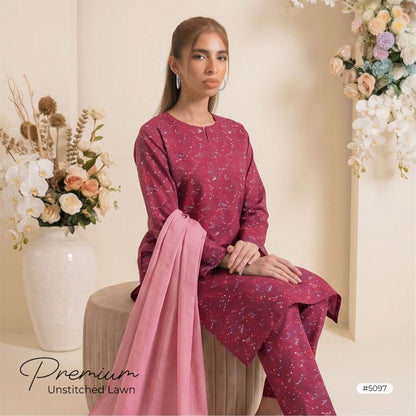 3pcs Premium Lawn Unstitched D-5097 - Ladies Choice
