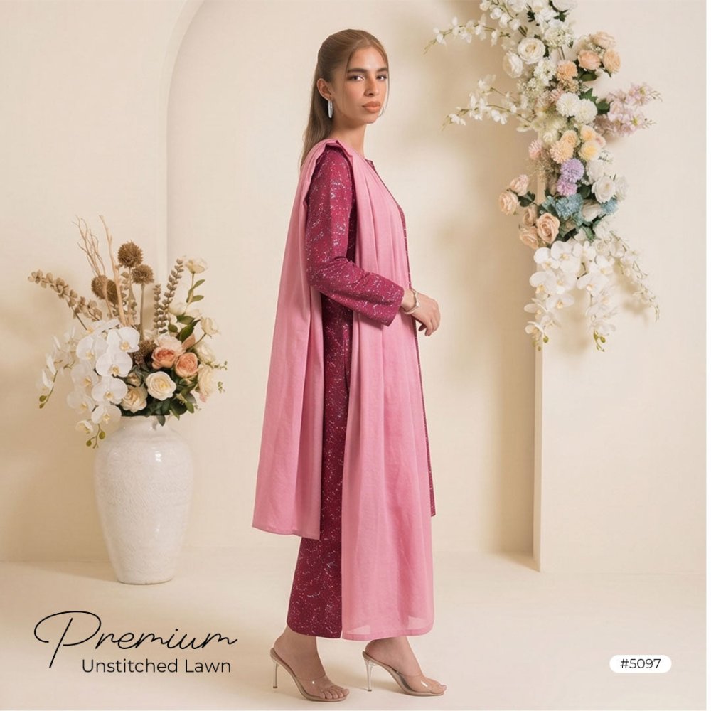 3pcs Premium Lawn Unstitched D-5097 - Ladies Choice