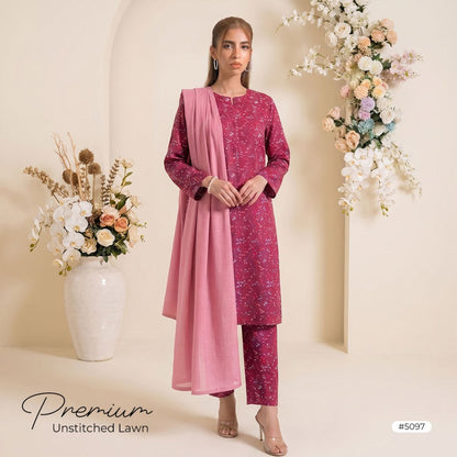 3pcs Premium Lawn Unstitched D-5097 - Ladies Choice