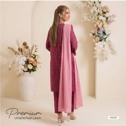3pcs Premium Lawn Unstitched D-5097 - Ladies Choice