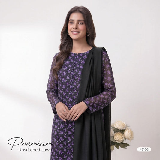 3pcs Premium Lawn Unstitched D-5100 - Ladies Choice