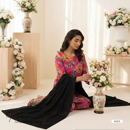 3pcs Premium Lawn Unstitched D-5101 - Ladies Choice