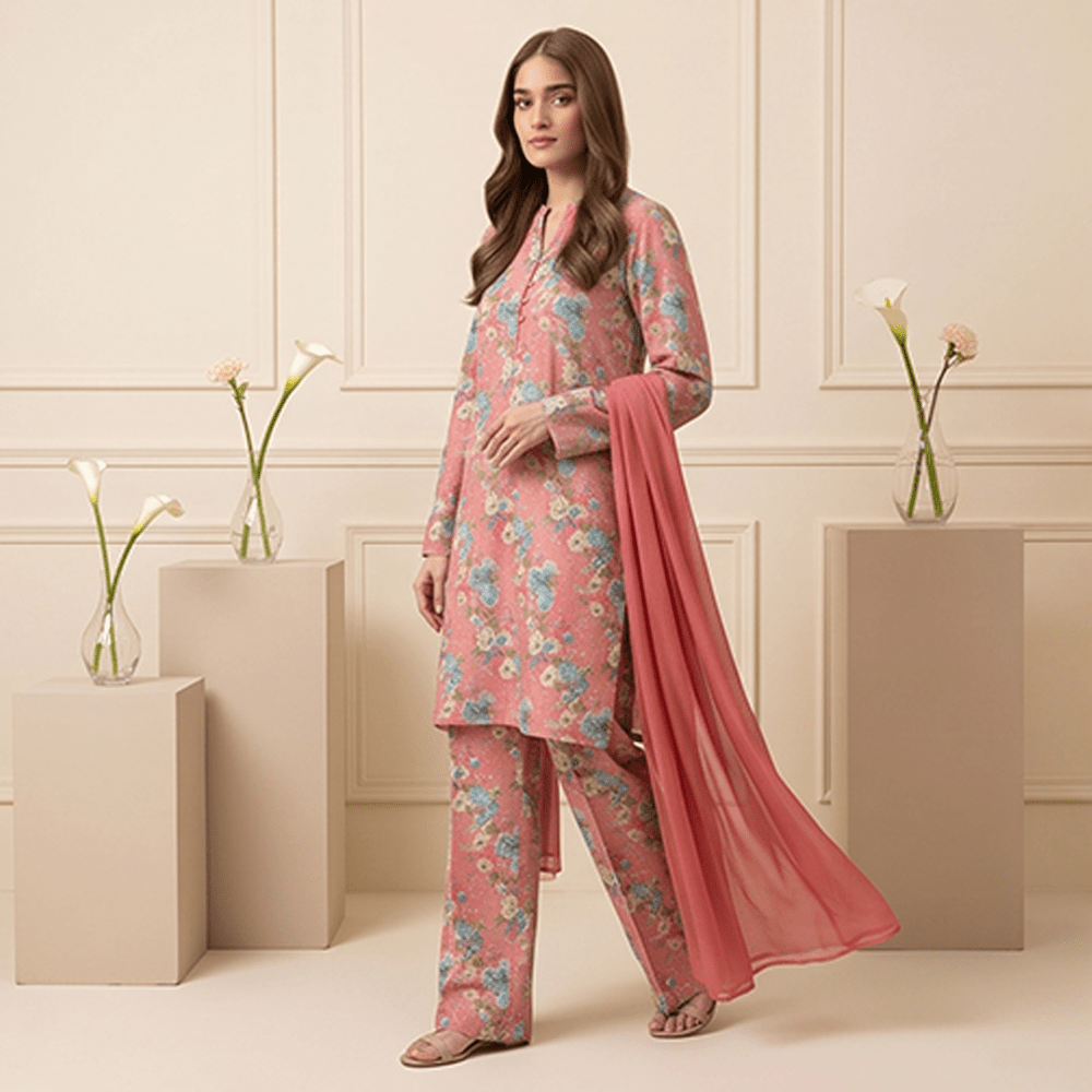 3pcs Premium Lawn Unstitched D-5102 - Ladies Choice