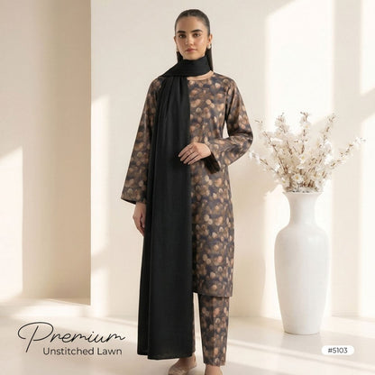 3pcs Premium Lawn Unstitched D-5103 - Ladies Choice