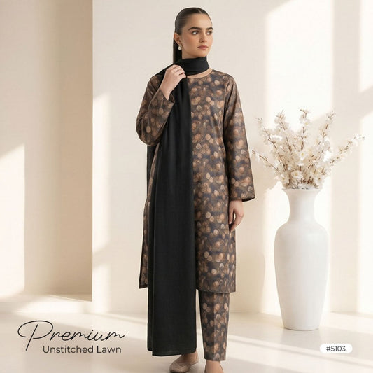 3pcs Premium Lawn Unstitched D-5103 - Ladies Choice