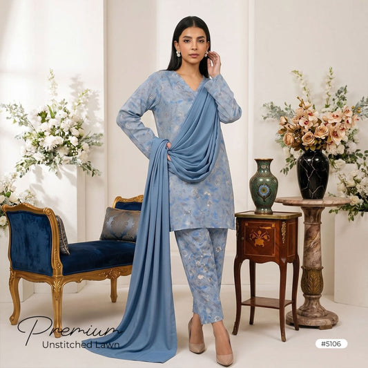 3pcs Premium Lawn Unstitched D-5106 - Ladies Choice