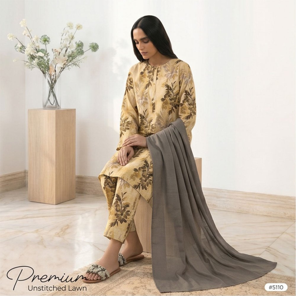 3pcs Premium Lawn Unstitched D-5110 - Ladies Choice