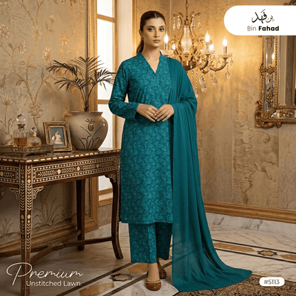 3pcs Premium Lawn Unstitched D-5113 - Ladies Choice