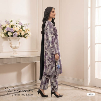 3pcs Premium Lawn Unstitched D-5118 - Ladies Choice