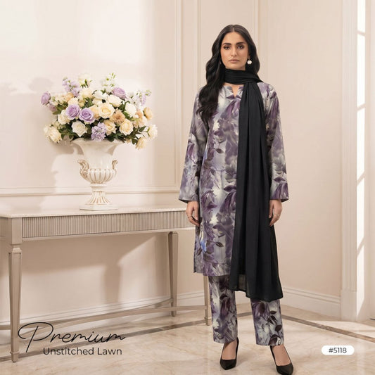 3pcs Premium Lawn Unstitched D-5118 - Ladies Choice