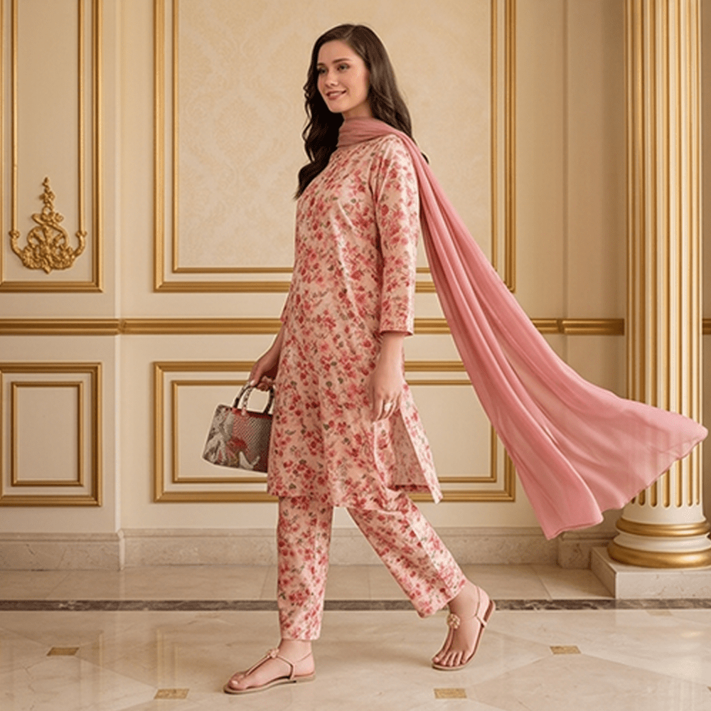 3pcs Premium Lawn Unstitched D-5121 - Ladies Choice
