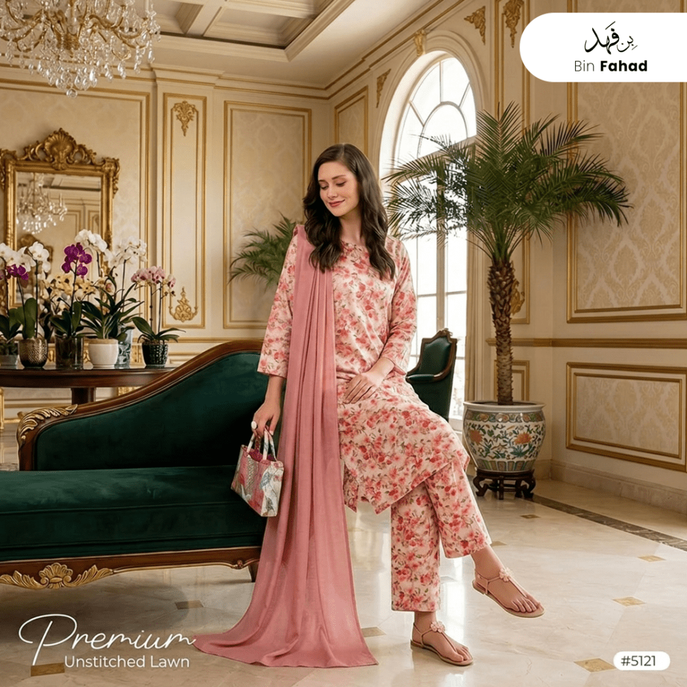 3pcs Premium Lawn Unstitched D-5121 - Ladies Choice