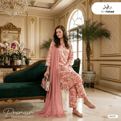 3pcs Premium Lawn Unstitched D-5121 - Ladies Choice