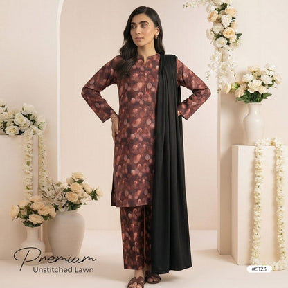 3pcs Premium Lawn Unstitched D-5123 - Ladies Choice