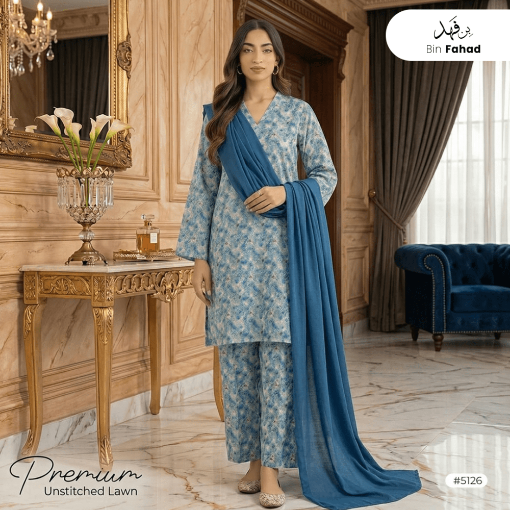 3pcs Premium Lawn Unstitched D-5126 - Ladies Choice