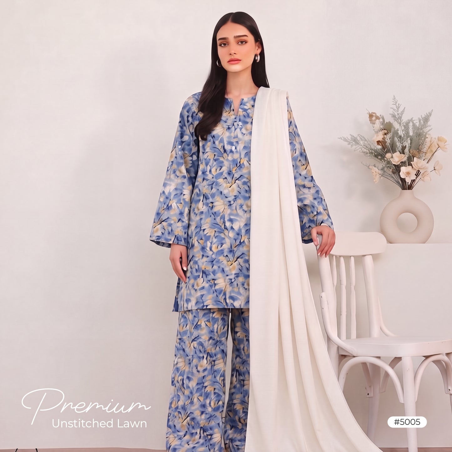 3pcs Premium Lawn Unstitched D-5005